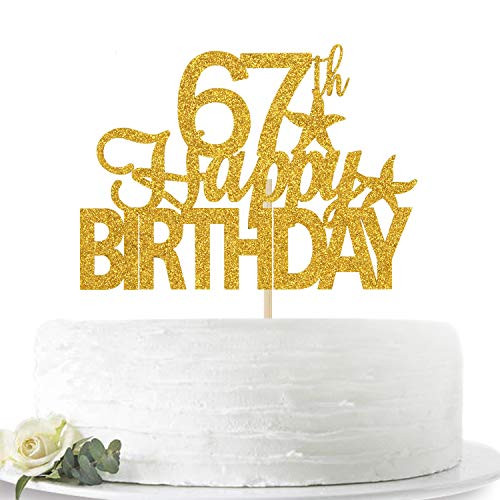 Gold Glitter Happy 67th Birthday Cake Topper Hello 67 Cheers to 67 Years Old 67 Years Old Party Decoration Supplies