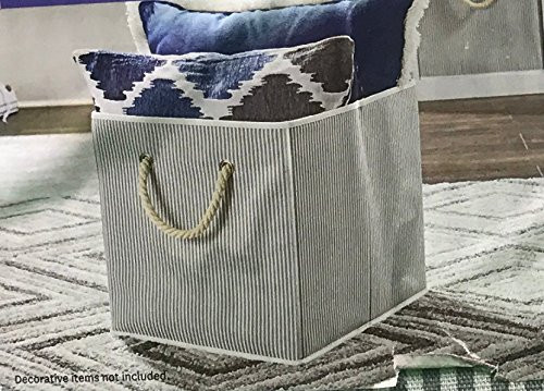 Better Homes and Gardens Collapsible Fabric Storage Cube - Gray Stripe with Rope Handle