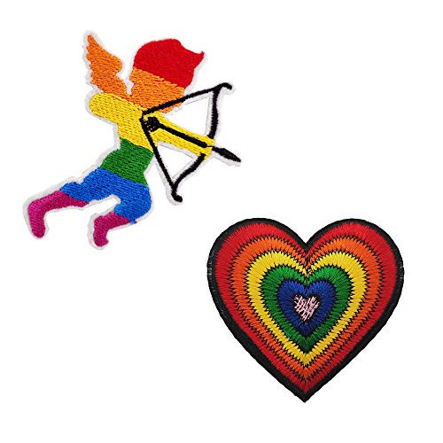 LGBTQ Flag Cupid God of Love and Rainbow Heart Embroidered Iron on Patches