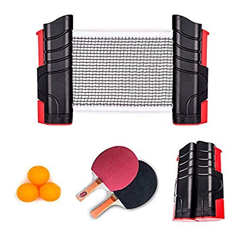 Tabletop Table Tennis Games Set Professional Ping Pong Paddle Set Anywhere Ping Pong Equipment toGo Includes Retractable Net Post 2 Ping Pong Paddles 3 pcs Balls Attach to Any Table Surface