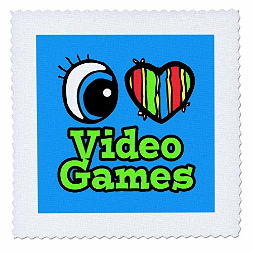 3dRose qs_106678_1 Bright Eye Heart I Love Video Games Quilt Square, 10 by 10"