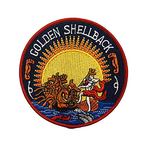 Golden Shellback US Navy Embroidered Iron on Sew on Patch Badge