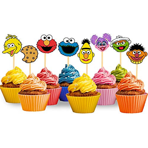 24PCS Sesame Street Inspired Cupcake Topper for Birthday Party Supplies Elmo Cake Topper Cookie Monster Cake Decoration 24PCS Sesame Street Inspired Cupcake Topper for Birthday Party Supplies Elmo Cake Topper Cookie Monster Cake Decoration