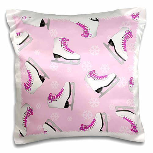 3dRose Figure Skating - Skate and Snowflake Print - Pale Pink - Pillow Case, 16 by 16-inch (pc_77480_1)