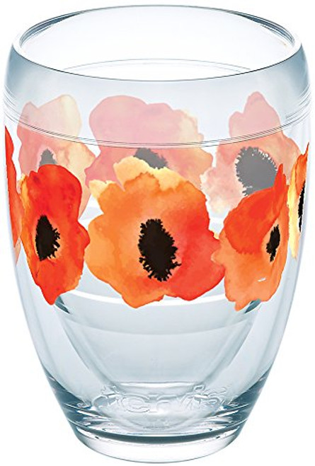Tervis 1243369 Watercolor Poppy Tumbler with Wrap 9oz Stemless Wine Glass, Clear