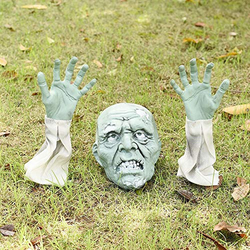 Halloween Realistic Zombie Stakes Halloween Outdoor Decorations for Garden Graveyard Yard Lawn Stakes Scary Climbing Zombie Face and Arms Ground Breaker Decor for HalloweenPartyHaunted House 3 PCS