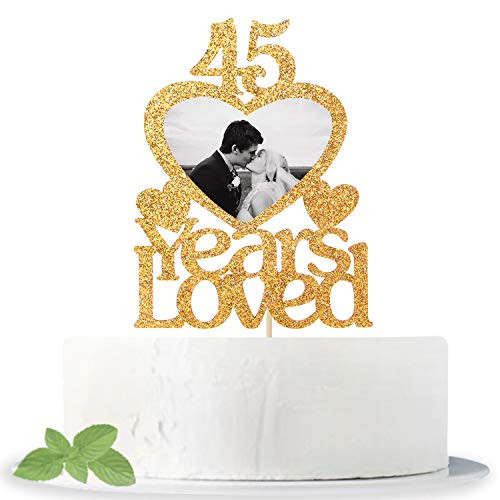 45 Years Loved Cake Topper with Photo Frame Mix Gold Cake Sign for Happy 45th Birthday 45th Wedding Anniversary Party Decoration Supplies Cheers to 45 Years 45 Years Blessed 45 Years Loved Cake Topper with Photo Frame Mix Gold Cake Sign for Happy 45th Birthday 45th Wedding Anniversary Party Decoration Supplies Cheers to 45 Years 45 Years Blessed