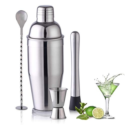 Bartender Kit 4 Piece Cocktail Shaker Set for Mixed Drink Professional Stainless Steel Bar Tool Set