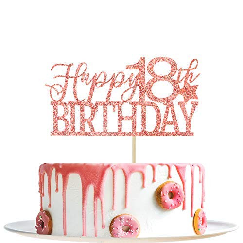 Rose Gold Glitter Happy 18th Birthday Cake Topper Hello 18 Cheers to 18 Years Party Decoration Rose Gold Glitter Happy 18th Birthday Cake Topper Hello 18 Cheers to 18 Years Party Decoration
