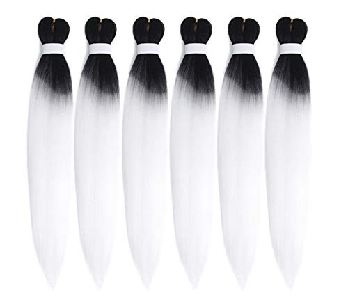 Easy Braid Pre Stretched Braiding Hair Ombre White Kanekalon Braiding Hair 24 Inch Yaki Texture EZ Crochet Braids 6 Packs Hot Water Setting Synthetic Hair Extension for Braids