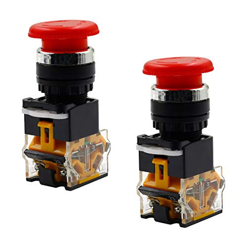 Mecion 21mm 1 NC 1 NO Red Mushroom Emergency Stop Push Button Switch 660V 10A Pack of 2