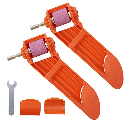 BokWin 2Pcs Portable Drill Bit Sharpeners Corundum Grinding Wheel Powered Tool for Drill Polishing Wheel Drill Bit Sharper with Wrench Orange