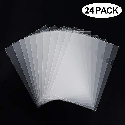 INFUN 24 Pack Plastic Clear Document FolderLetter A4 Size Transparent LType Plastic Folder Copy Safe Project Pockets for School Office
