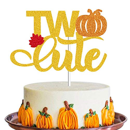 Yvokii Two Cute Cake Topper Pumpkin Two Cake Topper 2nd Second Birthday Cake Topper Decoration for Sweet Baby Girl and Boy Birthday Party Supplies
