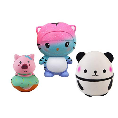3PCS Squishy Toys Squishy Cartoon Tiger Panda Pig Slow Rising Stress Relief Super Soft Squeeze Kawaii Cute Animals Toys for Kids