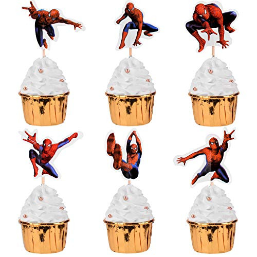NB 24pc Spiderman cake toppers cupcake tooper Spiderman themed birthday party candle Spiderman birthday cupcake toppers party cake decoration