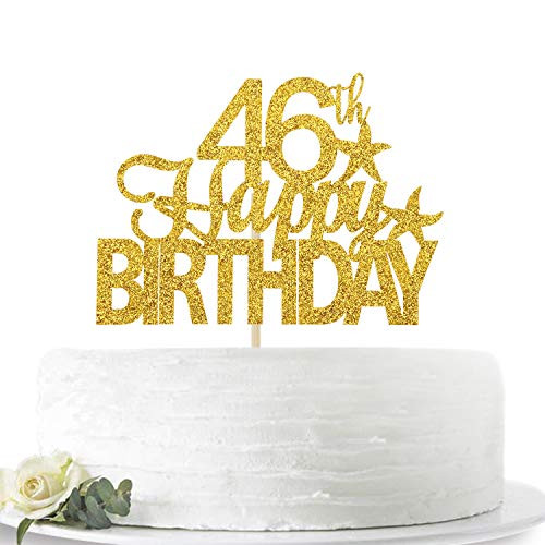 Gold Glitter Happy 46th Birthday Cake Topper Hello 46 Cheers to 46 Years Old 46 Years Old Party Decoration Supplies