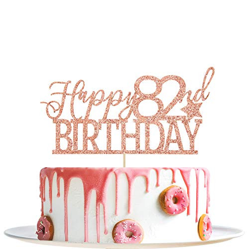 Rose Gold Glitter Happy 82nd Birthday Cake Topper  Hello 82  Cheers to 82 Years Party Decoration