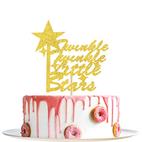 Gold Glitter Twinkle Twinkle Little Stars Cake Topper  Baby Shower or Newborn Gender Reveal Party Decorations