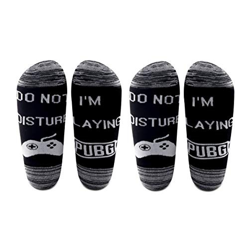 LEVLO Funny PUBG Gift Do Not Disturb I Am Playing PUBG Socks Video Game Lover Gift Gamer Men Socks 2 PairsSet  Mid Calf  1