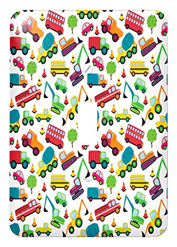 3dRose lsp_222346_1 Cute Scattered Fire Trucks, Construction Trucks, Cars Pattern - single Toggle Switch