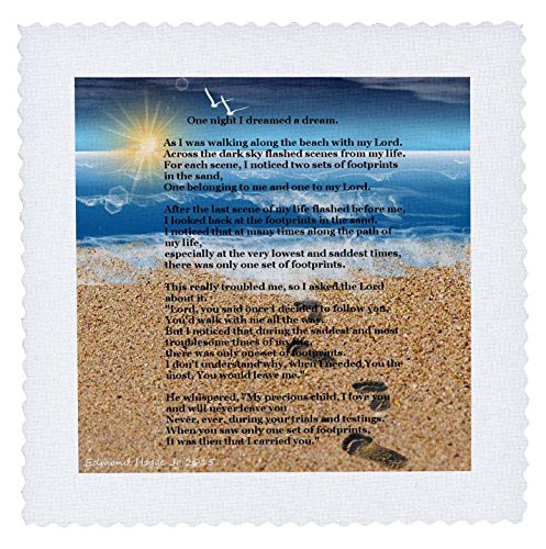 3dRose Footprints In The sand on Beach with Poem - Quilt Square, 10 by 10-Inch (qs_204469_1)