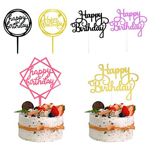 Luxtrip 18 Pieces Glitter Happy Birthday Cake Topper Colorful Cake Decorations Birthday Cupcake Topper Acrylic Cake Topper Birthday Cupcake Toppers for Various Birthday Cake Decorations