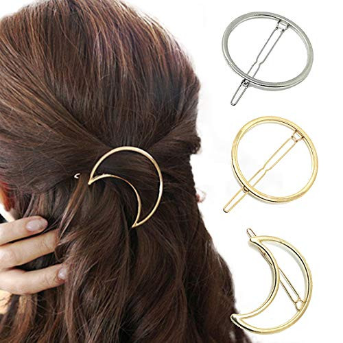 Luxtrip 3 pcs Metal Hairpin Hair Clip Hollow Dainty Geometric Round Circle Hollow Metal Hairpin Hair Clip Hair Clip for Women Moon Hair Clip Minimalist Hair Claw Hair Pin Hair Accessories