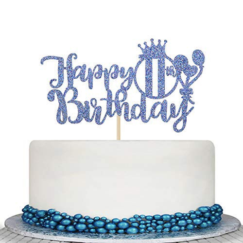 Blue Glitter Happy 11th Birthday Cake Topper  Cheers To 11 Years Cake Decor  11th Birthday Party Decorations