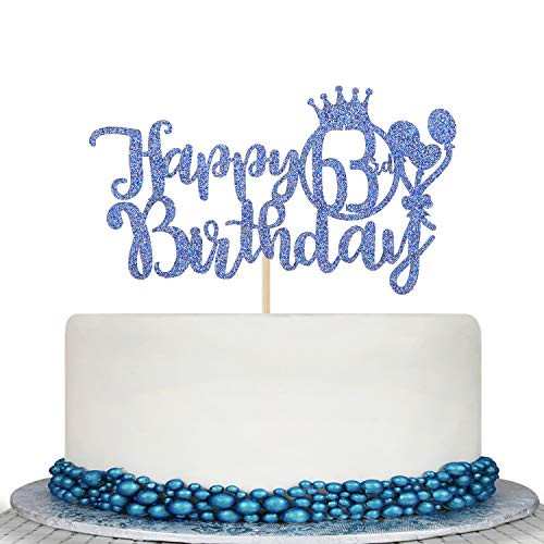 Blue Glitter Happy 63rd Birthday Cake Topper  Cheers To 63 Years Cake Decor  63rd Birthday Party Decorations