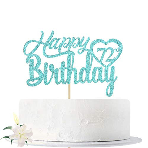 Blue Glitter Happy 72nd Birthday Cake Topper Hello 72 Cheers to 72 Years Old Seventytwo Years Old Party Decoration Supplies