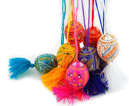 Religious Gifts 5 Assorted Authentic Ukrainian Wooden Easter Eggs Pysanky Ornaments on Cord 2 Inch Religious Gifts 5 Assorted Authentic Ukrainian Wooden Easter Eggs Pysanky Ornaments on Cord 2 Inch
