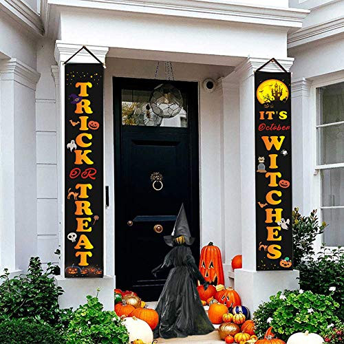 SUNREEK Halloween Decorations Outdoor Trick or Treat Witch Banner Halloween Porch Sign Outdoor Indoor Hanging Sign for Halloween Gate Garden Home Party Decorations