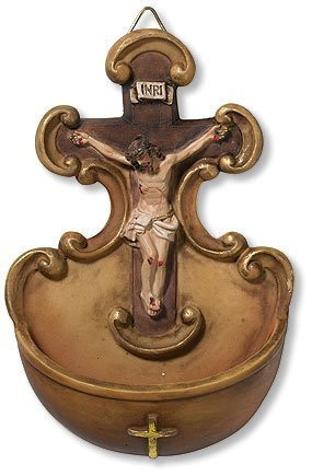 Catholic Clergy Gift Chapel Decoration Jesus Christ on Cross Budded Crucifix Holy Water Font