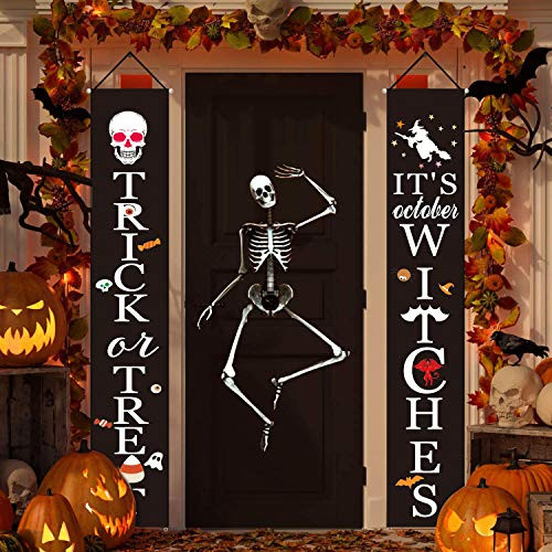 Halloween Outdoor Indoor Decoration Trick or Treat Halloween Hanging Banner Set Welcome Sign for Front Porch Gate Garden Home Party