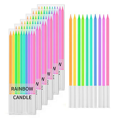 BEANLIEVE 60Count Rainbow Birthday Candles  Colorful Birthday Candle Long Thin Cake Candles Cupcake Candles for Birthday Wedding  Lucky Party Cake Decoration