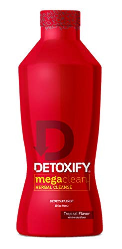 Detoxify Mega Clean Herbal Cleanse  Tropical Flavor  32 oz  Professionally Formulated Herbal Detox Drink  Enhanced with Milk Thistle Extract Ginseng Root Extract  Guarana Seed Extract