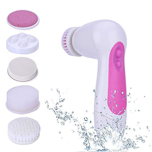 MOSCHOW Facial Cleansing Brush with 5 Brush Heads 5in1 Waterproof Face Spin Brush Set for Gentle Exfoliating and Removing Blackhead Deep Cleansing face PINK