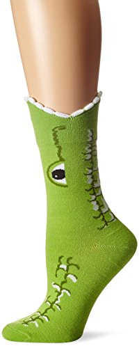 K Bell Womens Wide Mouth Leg Eating Novelty Casual Crew Socks Alligator Green Shoe Size 410