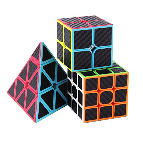 Roxenda Speed Cube Set, Magic Cube Set of 2x2x2 3x3x3 Pyramid Cube Carbon Fiber Improved Version Speedcube