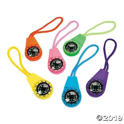 Neon Compass On Cord 1 Dozen  Bulk Novelty Toy