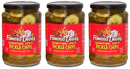 Famous Daves Signature Spicy Pickles 24oz Glass Jar Pack of 3 Pickle Chips