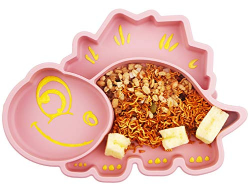 Baby Plate Silicone Suction Toddler Plates Divided Dishes for Toddler Kids Self Feeding BPA Free Microwave  Dishwasher Safe Suction DinoPink Baby Plate Silicone Suction Toddler Plates Divided Dishes for Toddler Kids Self Feeding BPA Free Microwave  Dishwasher Safe Suction DinoPink