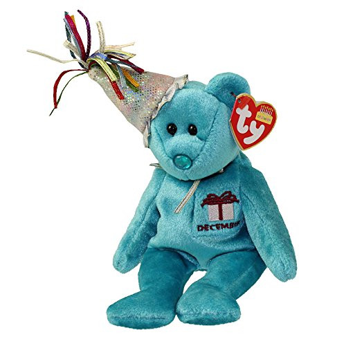 TY~BIRTHDAY BEARS 1 X TY December Birthday Bear with Hat Beanie Baby Toy