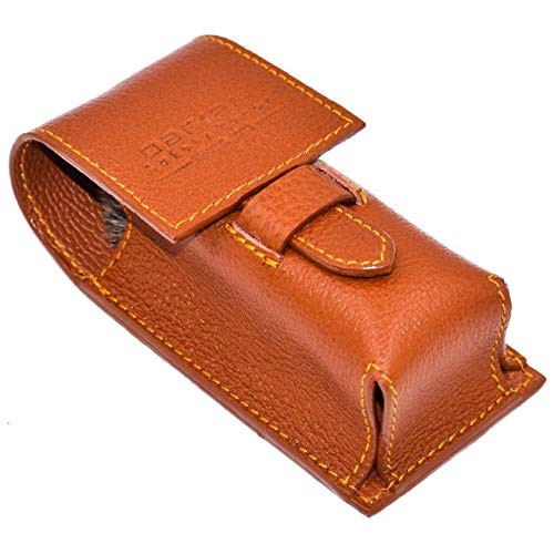 Parker Safety Razors Genuine Leather Travel Shave Brush Case Saddle Brown