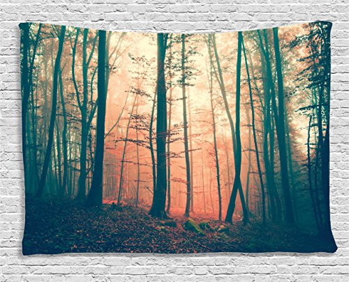 Ambesonne Mystic House Tapestry Decor, Light and Vintage Color in Mysterious Autumn Forest Decorations for Bedroom Woodland Nature, Living Room Dorm Wall Hanging, 80 X 60 Inches, Coral Dark Green Ambesonne Mystic House Tapestry Decor, Light and Vintage Color in Mysterious Autumn Forest Decorations for Bedroom Woodland Nature, Living Room Dorm Wall Hanging, 80 X 60 Inches, Coral Dark Green