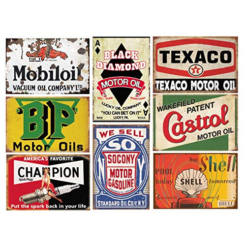 1st Warehouse 8 Pieces Motor Oil Gasoline Tin Signs Retro Vintage Metal Sign for Home Man Cave Garage 8x12 Inch20x30cm 1st Warehouse 8 Pieces Motor Oil Gasoline Tin Signs Retro Vintage Metal Sign for Home Man Cave Garage 8x12 Inch20x30cm