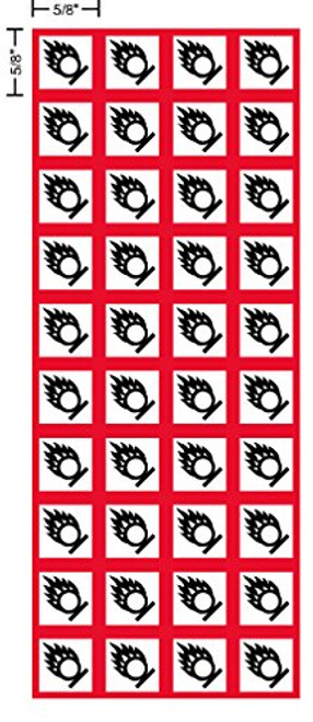 GHS Oxidizing Flame Over Circle Pictogram 58 inch625 inch Sides Decal Label kit OSHA Compliant Vinyl Sticker Sheet 40 of The Decals per Sheet