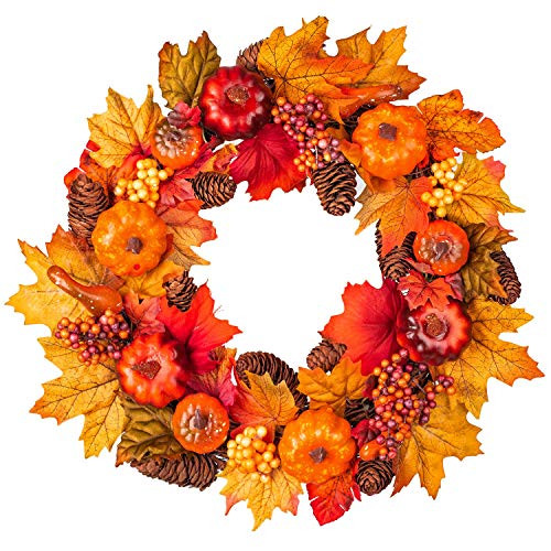Fall Wreath Front Door Wreath with Maple LeafPumpkin Pine ConeBerries Garland Harvest Wreath for Halloween and Thanksgiving Home Indoor or Outdoor Arrangement Decoration15inch Fall Wreath Front Door Wreath with Maple LeafPumpkin Pine ConeBerries Garland Harvest Wreath for Halloween and Thanksgiving Home Indoor or Outdoor Arrangement Decoration15inch