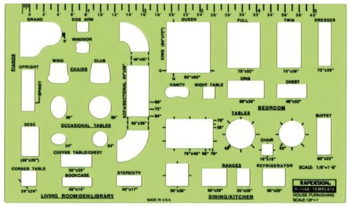 Rapid Designs R-714A House Furnishing Interior Design Drawing Template, 1/8" Scale